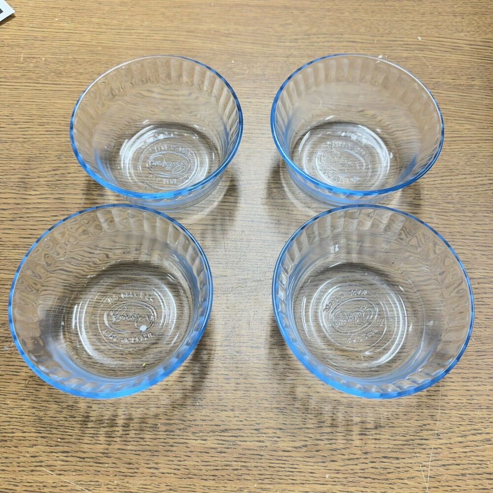 Vintage Colorex Brazil Light Blue Glass Custard Dessert Cups Bowls Set Of 4 HLBN